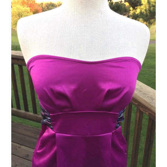 Akira Chicago Strapless Mini Dress Size M Fuchsia Purple Sexy Club Stretchy - Picture 7 of 12